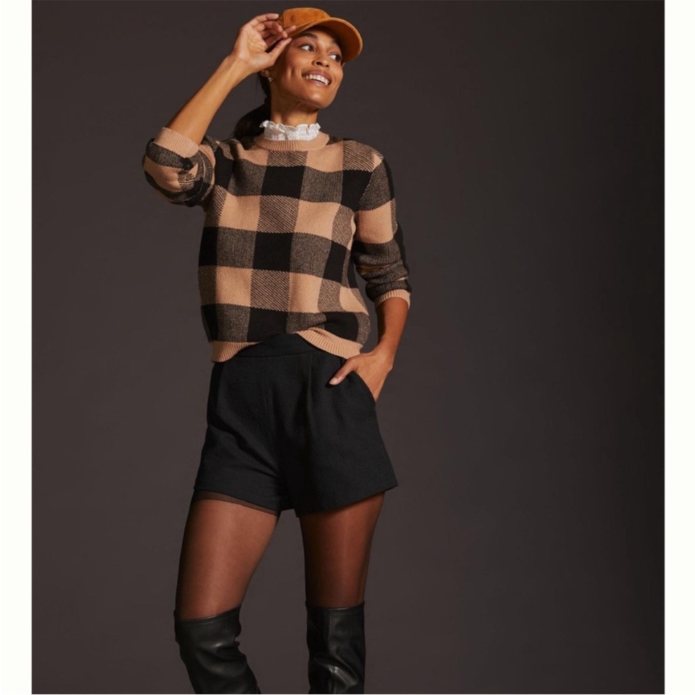 ENGLISH FACTORY - LACE DETAIL WITH CHECK SWEATER